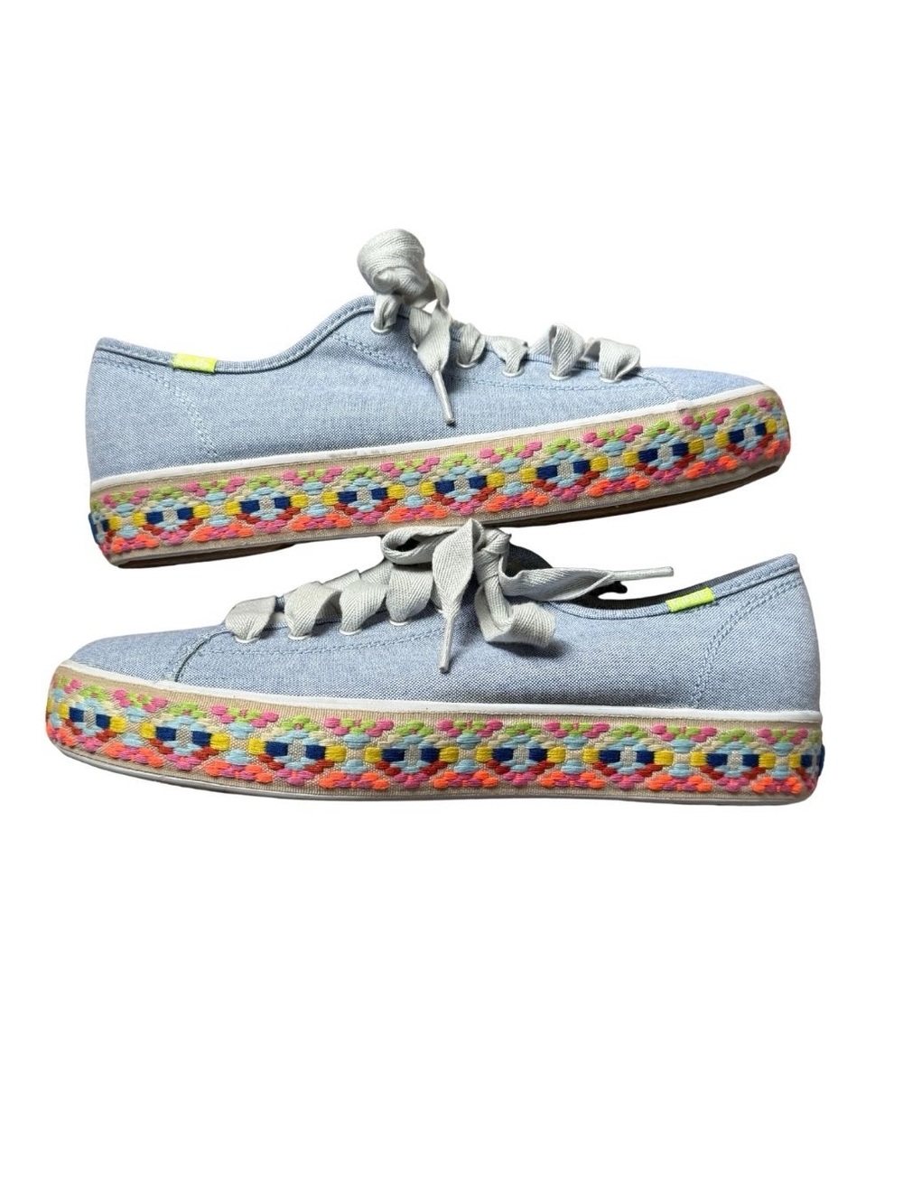 Keds Light Blue Canvas Sneakers with Colorful Woven Espadrille Trim